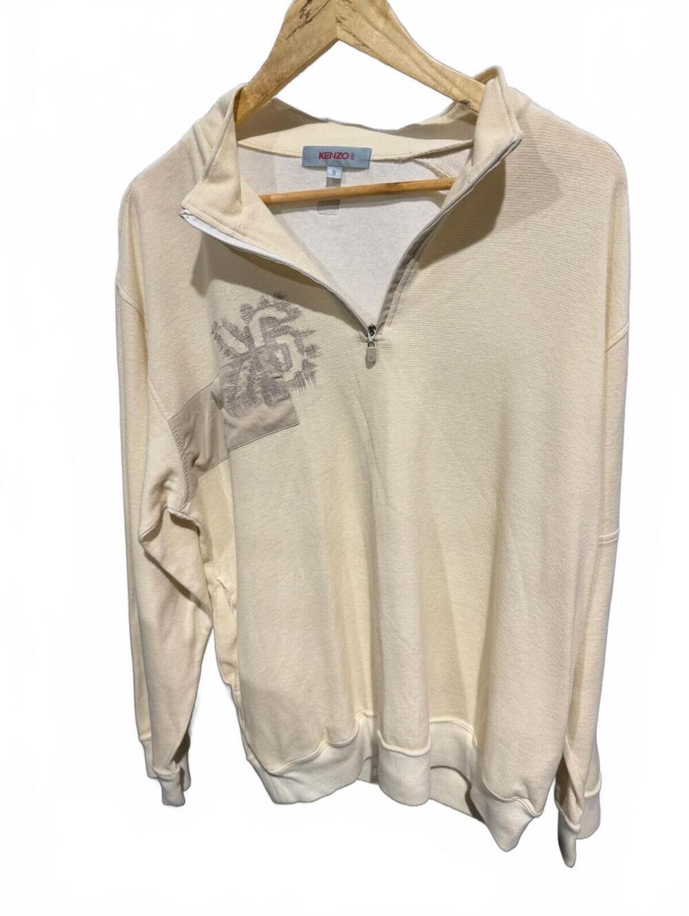 Kenzo Vintage Cream Half-Zip Pullover Embroidered Logo